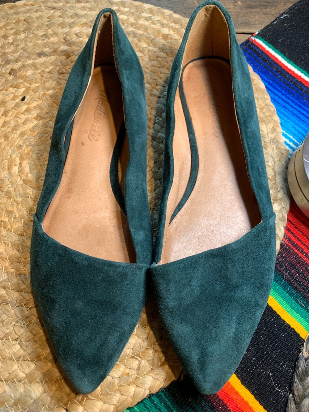 Madewell Mira Dark Green Suede Pointed-Toe Flats